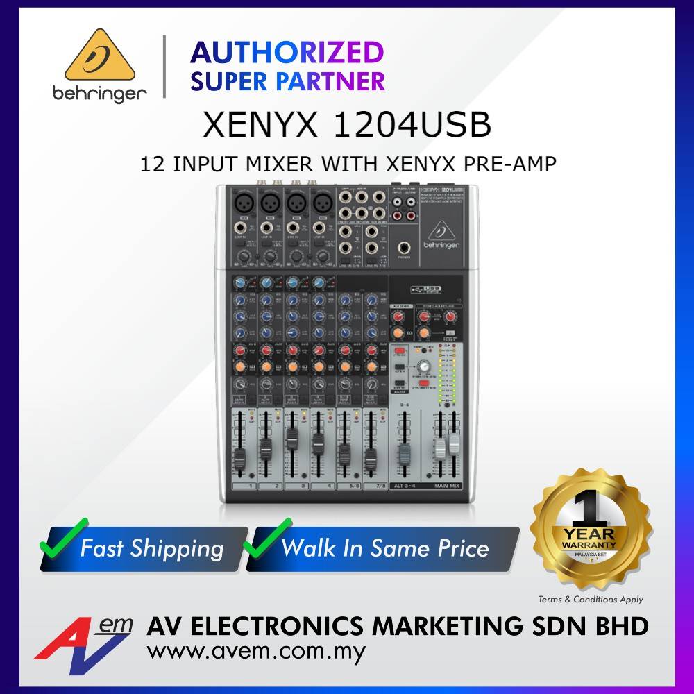 BEHRINGER XENYX 1204USB 12-Input 2/2-Bus Mixer with